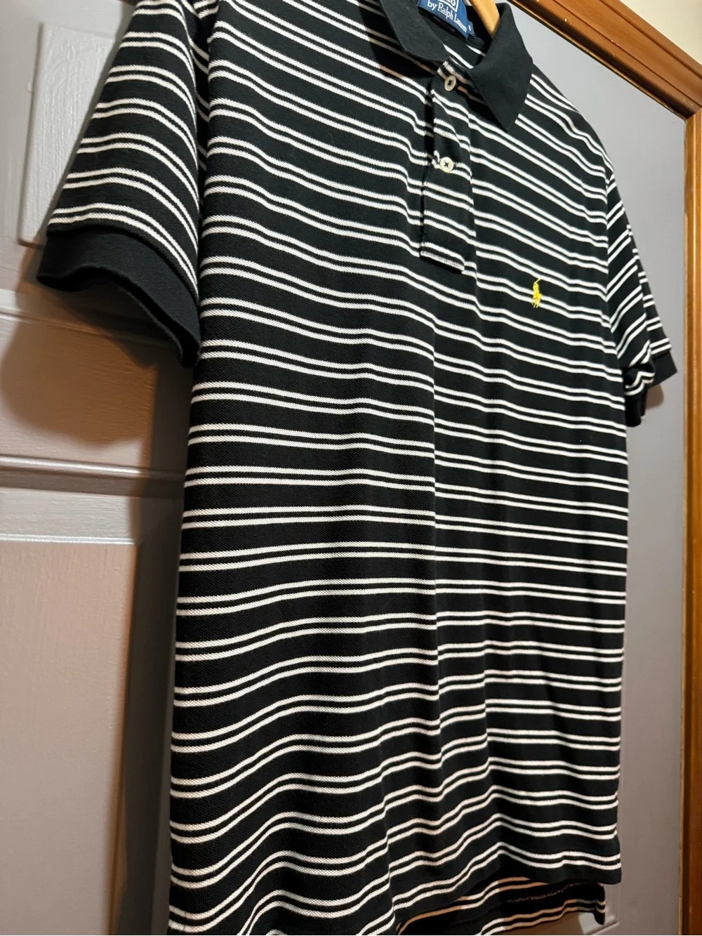 Polo by Ralph Lauren Black and White Striped Polo (men-small)